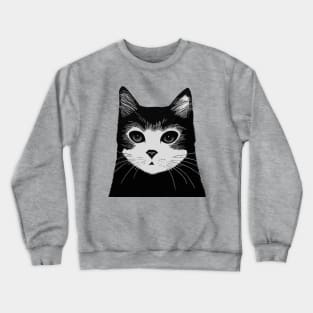 Grayscale Cat Portrait || Cute Vector Art Cat Crewneck Sweatshirt